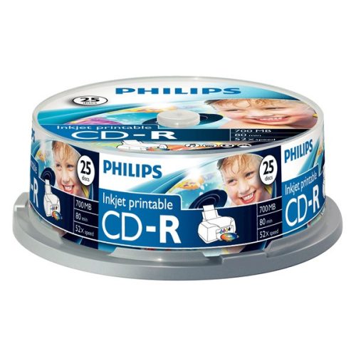 Philips CD-R80IW 52x nyomtatható cake box lemez 25db/csomag