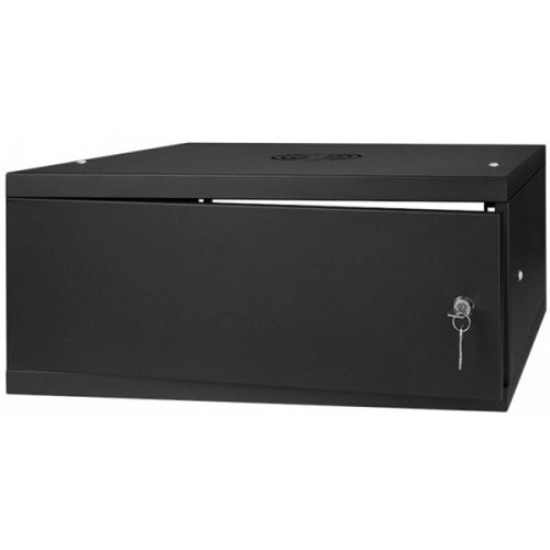 Stalflex RC19-4U-350MB 19" 4U 350 mm mély lapraszerelt fekete fém ajtós fali rack szekrény