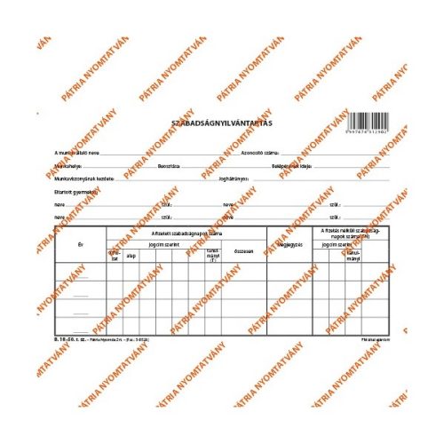 B.18-50 A5 fekvő "Szabadságnyilvántartás" nyomtatvány