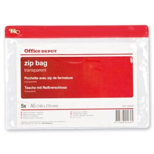 Office Depot A5 5db/cs áttetsző cipzáras tasak