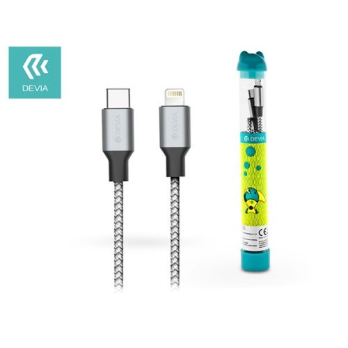 Devia ST348297 Quick Charge 1m 3A Type-C-Lightning ezüst/fekete adat- és töltőkábel