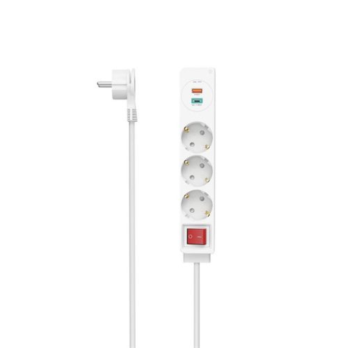 Hama 223185 +USB C+USB A, 18 W, PD/QC 1,4 m fehér 3-as kapcsolós elosztó