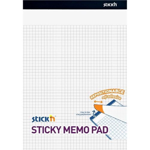 Stick'N 254x178 mm 50 lap/tömb négyzetrácsos fehér öntapadó jegyzetfüzet