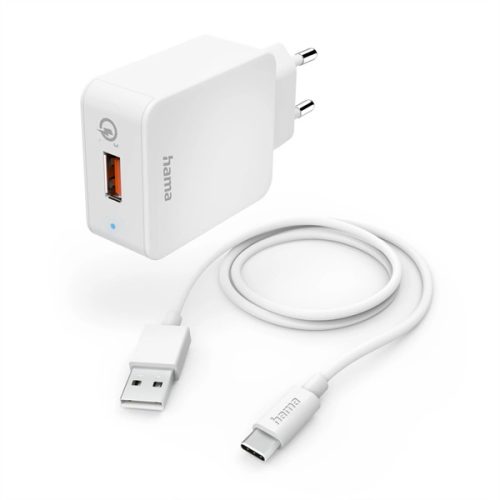 Hama 00201626 "QC 3.0" USB -Type-C kábellel (19,5w), fehér fic e3 hálózati töltő szett