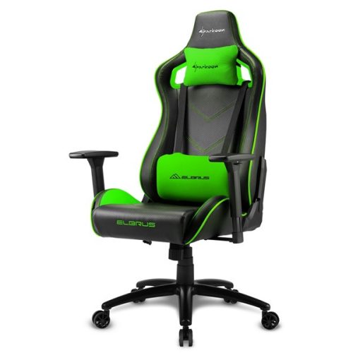 Sharkoon Gamer szék - Elbrus 2 Black/Green (állítható magasság; állítható kartámasz; műbőr; acél talp; 150kg-ig)