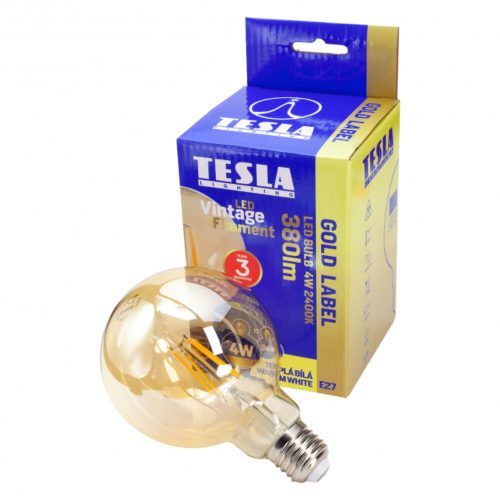 Tesla - LED GLOBE G95 VINTAGE izzó, E27, 4W, 230V, 380lm, 2400K, 360°, borostyán