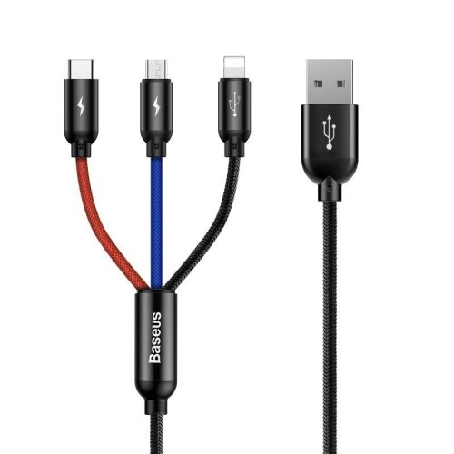 Baseus 3 az 1-ben USB-C / Lightning / Micro-USB kábel, 3A, 1,2 (fekete)