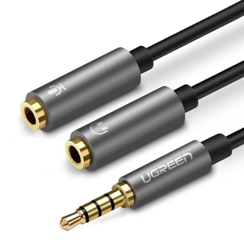 AUX UGREEN audio elosztó 3,5 mm-es mini jack kábel (dugasz) fejhallgatóhoz + mikrofonhoz (ajka), 20 cm