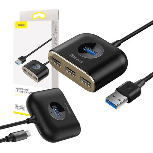 Baseus Square Round 4 az 1-ben USB 3.0 HUB - 1x USB 3.0 + 3x USB 2.0, 1 m (fekete)