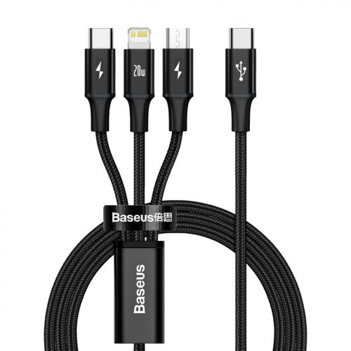 Baseus Rapid Series 3 az 1-ben kábel, micro-USB / Lightning / USB-C, 20 W, 1,5 m (fekete)