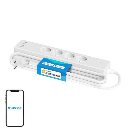 Meross MSS425FHK Smart WiFi (EU) elosztó, 4 aljzat + 4x USB (HomeKit)