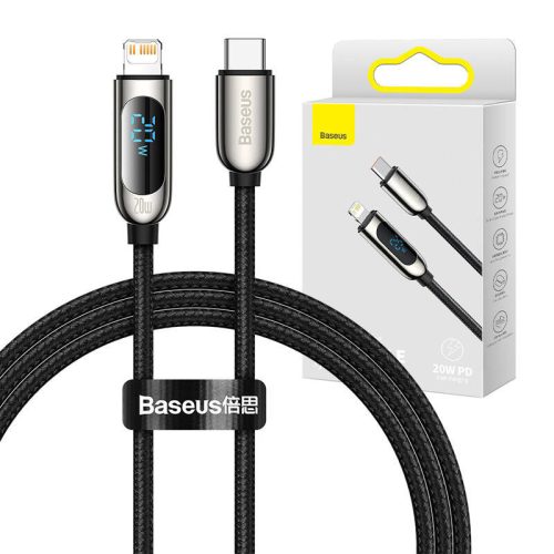 USB-C-Lightning Baseus kijelzőkábel, PD, 20 W, 1 m (fekete)