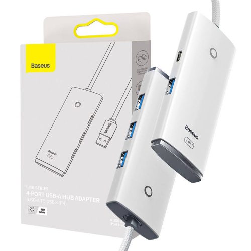 Baseus Lite Series 4 az 1-ben USB - 4x USB 3.0 hub, 25 cm (Fehér)