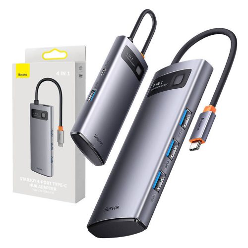 Baseus Metal Gleam Series 4 az 1-ben hub elosztó, USB-C - 4x USB 3.0