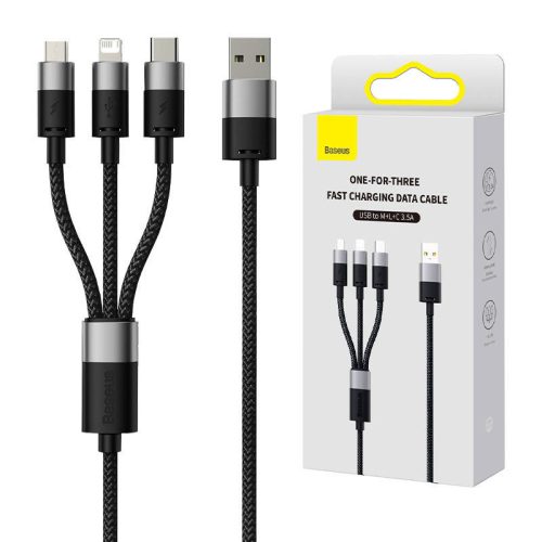 Baseus StarSpeed 3 az 1-ben töltőkábel USB - USB-C + Micro + Lightning 3,5A, 1.2m (fekete)