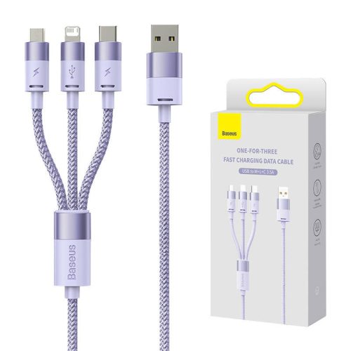 Baseus StarSpeed 3 az 1-ben töltőkábel USB - USB-C + Micro + Lightning 3,5A, 1.2m (lila)