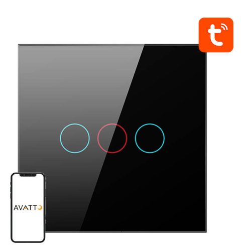 Smart Light Switch ZigBee Avatto ZTS02-EU-B3 3 Way TUYA (black)