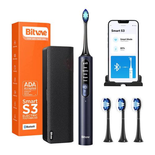 Sonic toothbrush with app, tips set, travel case and toothbrush holder S3 (black)