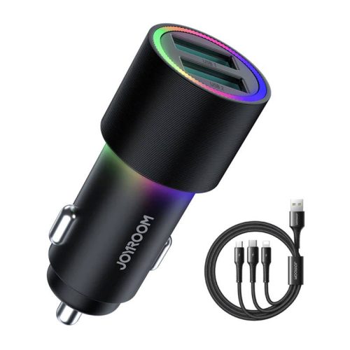 Car Charger Joyroom JR-CL10, 2x USB, 4.8A + Cable 3in1 (black)