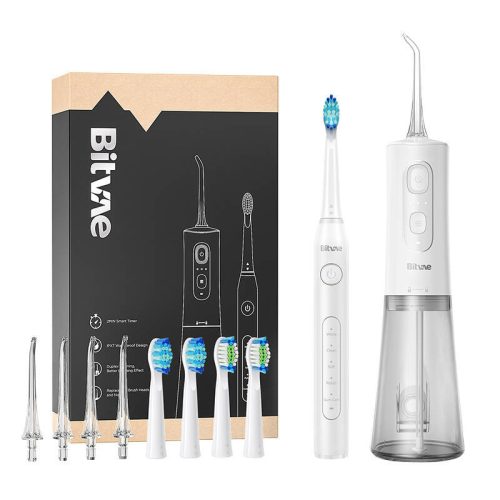 Sonic toothbrush with tips set and water flosser Bitvae D2+C2 (white)