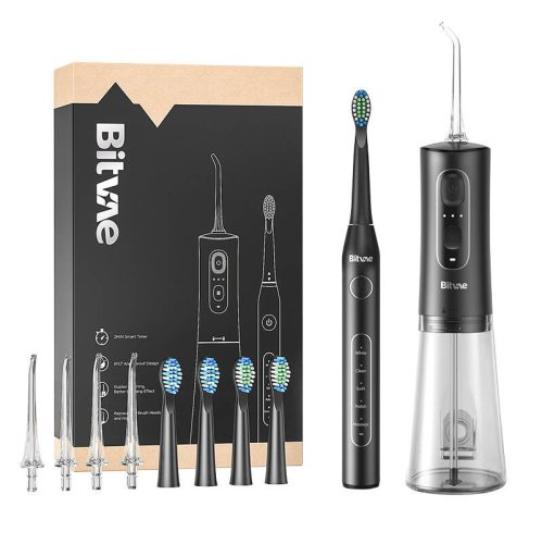 Sonic toothbrush with tips set and water flosser Bitvae D2+C2 (black)