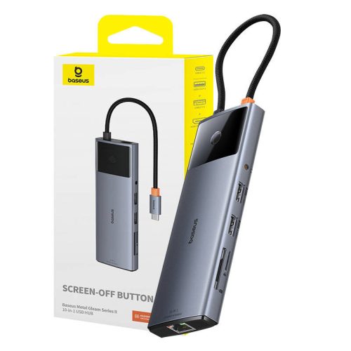 Hub 10in1 Baseus Metal Gleam II Series, USB-C to 1xHDMI, USB-A (10Gbps), USC-C, 2xUSB-A, Ethernet RJ45, SD/TF card, mini-jack 3,5mm, USB-C(PD)