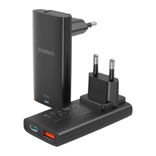 Mini travel wall charger Choetech PD6011 PD65W GaN slim USB-A+C  (black)