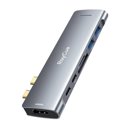 Hub 7in1 RayCue USB-C to 3x USB-A 3.0 5Gbps + SD/TF 3.0 + USB-C+ HDMI 4K30Hz (gray)