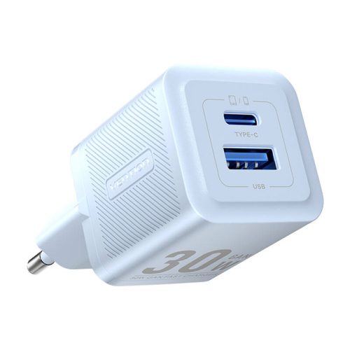 Wall charger, Vention, FEQL0-EU,  USB-C + USB- A,  30W/30W, GaN (blue)