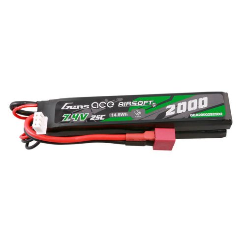 Gens Ace 25C 2000mAh 2S2P 7.4V Saddle Airsoft Gun Lipo Battery with Mini Deans(T) Plug