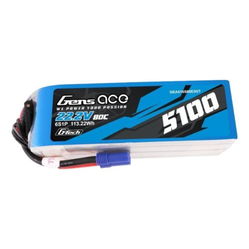 Gens ace G-Tech 5100mAh 80C 22.2V 6S1P Lipo Battery Pack with EC5 plug