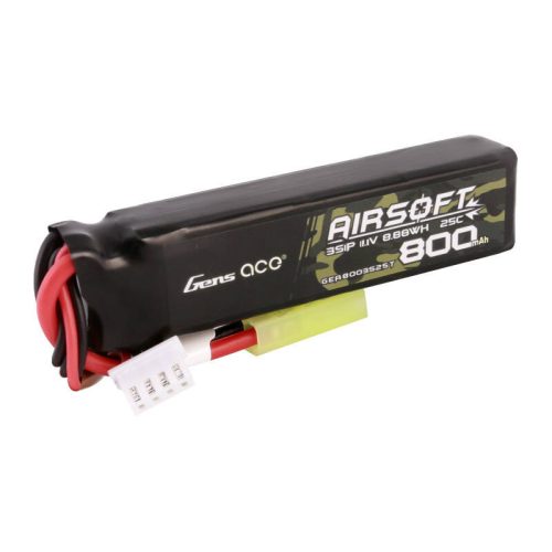 Gens Ace Lipo 800MAH 11.1V 25C 3S1P Airsoft Gun Lipo Battery with mini Tamiya Plug