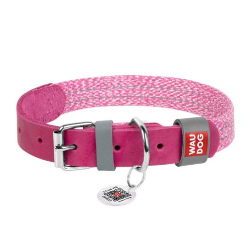 Classic Dog collar with QR code Waudog size M pink