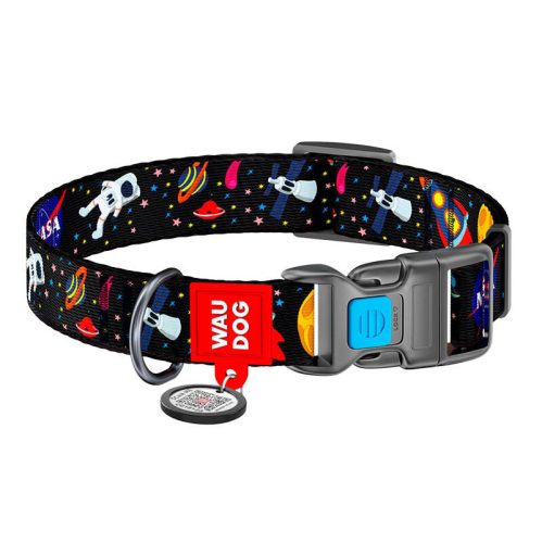 Nylon dog collar with QR code Waudog NASA size S