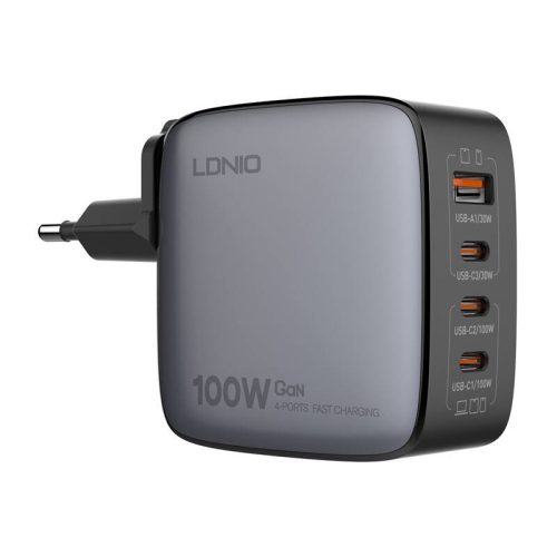 LDNIO Q408 100W USB-A + 3x USB-C mains charger (black)