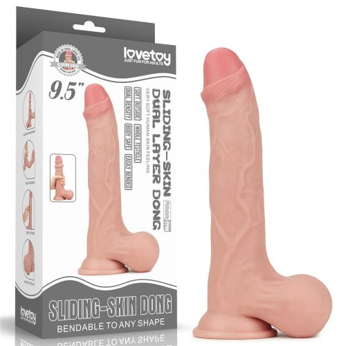 9.5'' Sliding Skin Dual Layer Dong - Whole Testicle