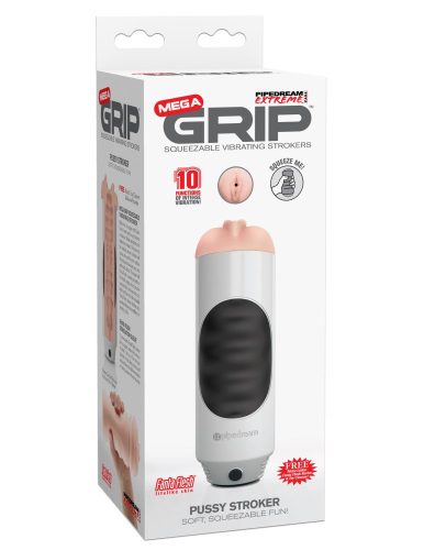 Mega Grip Vibrating Stroker Pussy  White/Black/Light