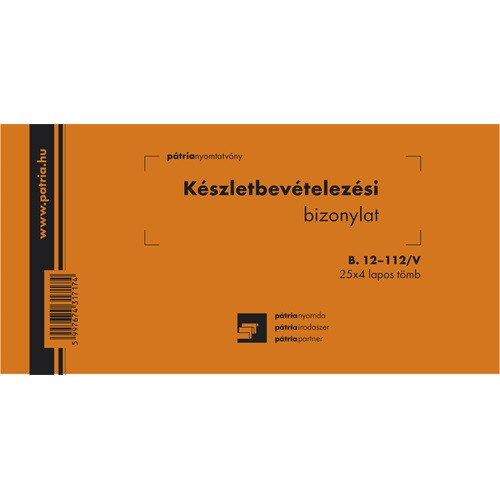 Készletbevételezési bizonylat 2 tételes 25x4 lapos tömb 203x102 mm