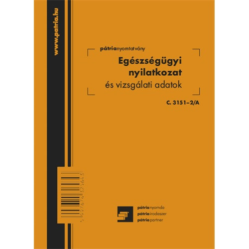 Egészségügyi nyilatkozat és vizsgálati adatok 8 lapos füzet 102x140 mm