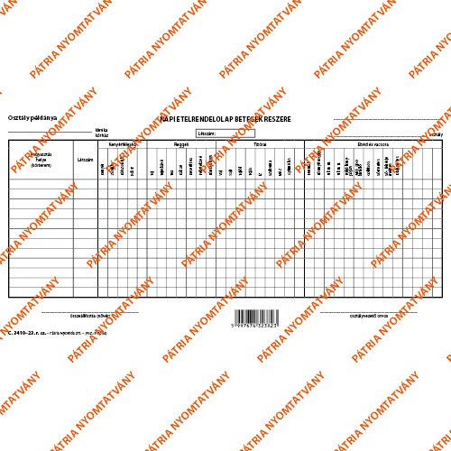 Napi étrend szabadlap 275x145 mm