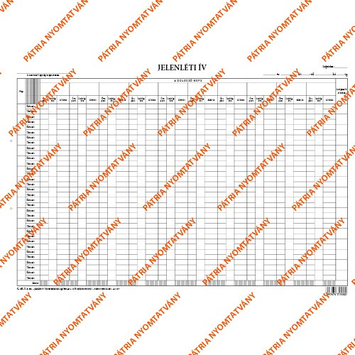 Jelenléti ív 10 fő nyilvántartására 420x297 mm