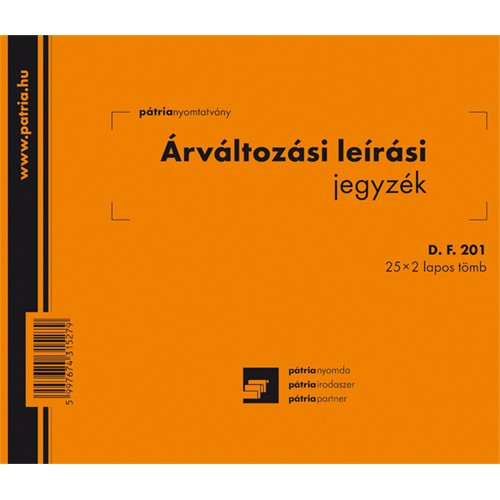 Árváltozási leírási jegyzék 25x2 lapos tömb A/5 fekvő