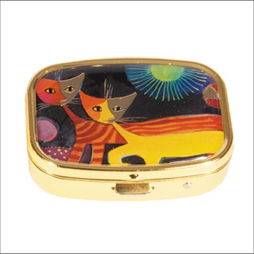 Gyógyszertartó doboz Fridolin Wachtmeister 'Macska és nap' kisméretű, fém, aranyszínű