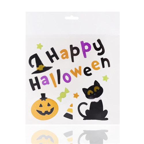 Ablakzselé Happy Halloween fekete cica