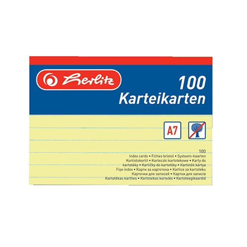 Kartoték kártya A/7 vonalas sárga 100 db/csomag