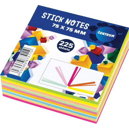 Öntapadós jegyzettömb Centrum Stick Notes 76x76 mm, 225 lapos, 9 féle neon szín