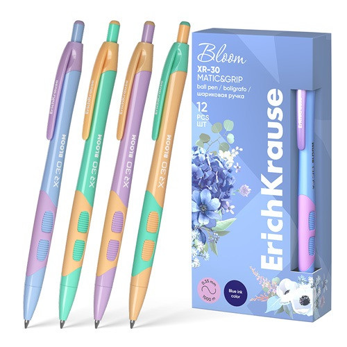 Golyóstoll ErichKrause XR-30 Matic&Grip Pastel Bloom 0.7 mm kék vegyes színek