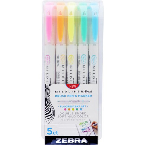 Ecsetirón Zebra Mildliner Brush&Marker Fluorescent 5-ös készlet