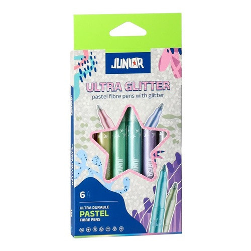 Színes rostirón Junior Ultra Glitter csillogó pasztell, 6 darabos