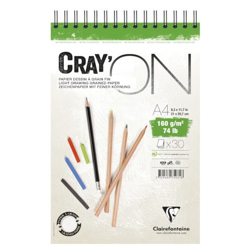 Művészeti rajztömb Clairefontaine CrayON A/4 30 lap 160g spirálos fehér